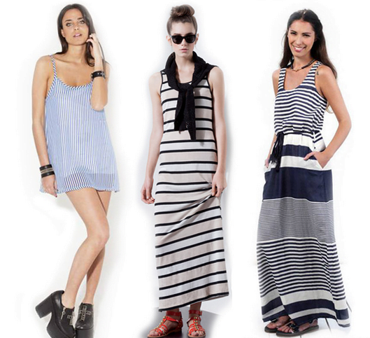 Moda in primavara-vara anului 2014, rochii scurte, materiale cu imprimeu in dungi, Foto: modabuenosaires.blogspot.ro