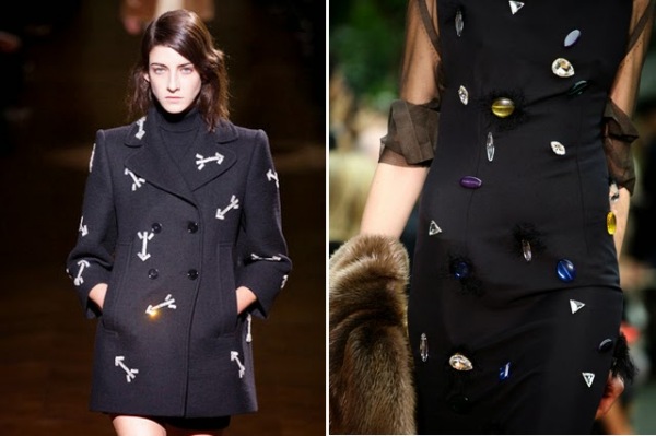 Haină cu săgeți marca Carven și rochie cu bijuterii marca Celine, Foto: bromeliadliving.com