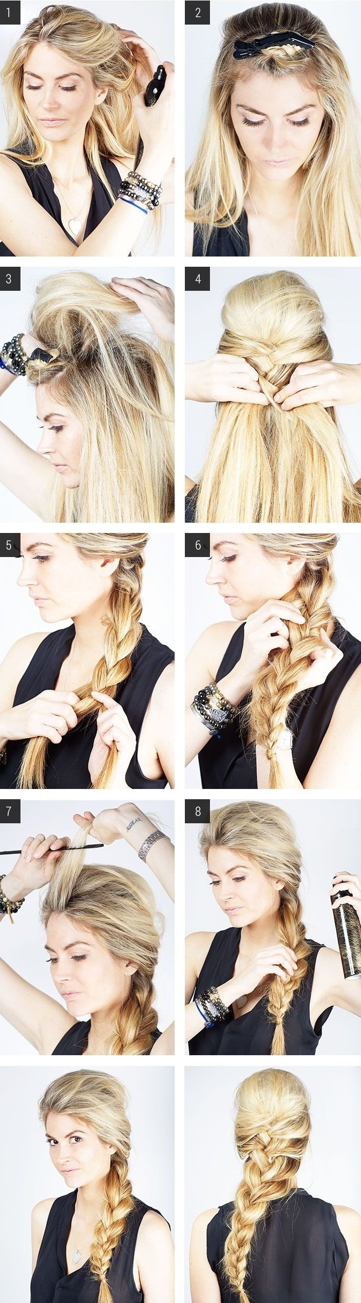 Coafură cu părul împletit la spate, Foto: pophaircuts.com